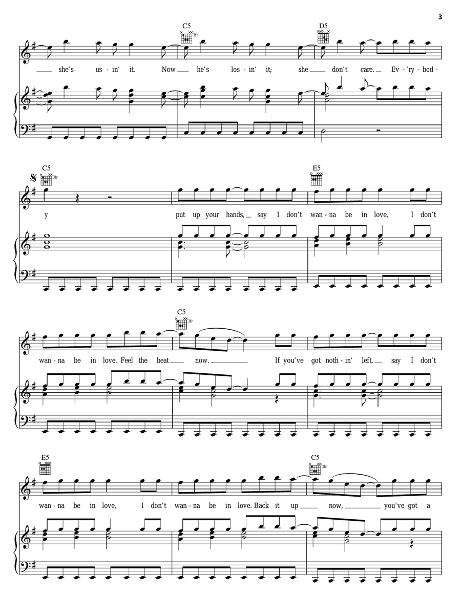 I Don't Wanna Be In Love (Dance Floor Anthem) Piano, Vocal, Guitar scores gallery preview page 3