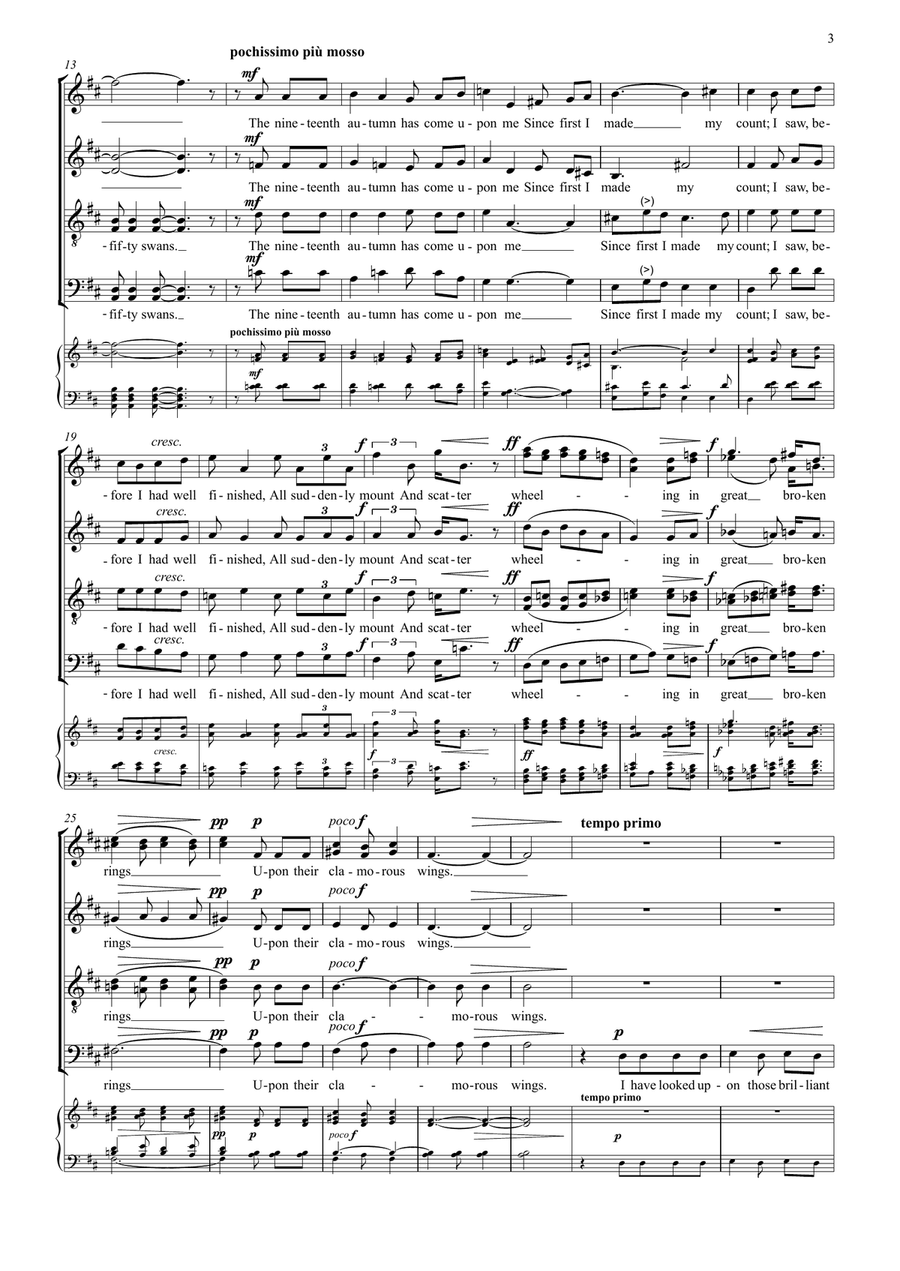 Three Poems of W B Yeats (mixed choir with solo soprano, unaccompanied) Divisi scores gallery preview page 4