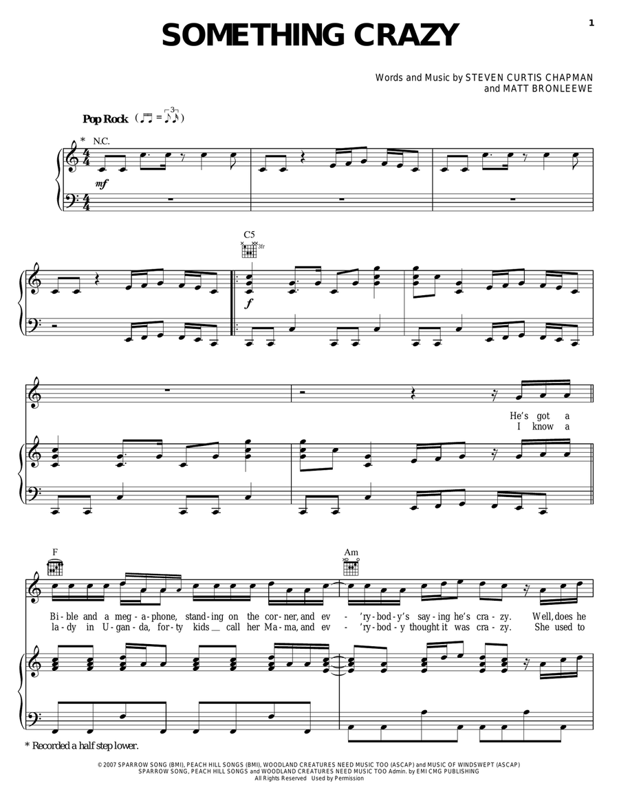 Something Crazy Piano, Vocal, Guitar scores gallery preview page 1