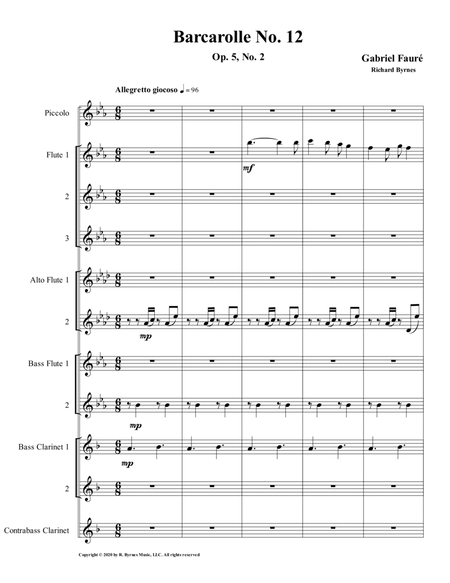 Barcarolle 12, Op. 105, No. 2 by Gabriel Fauré (Flute Octet + 2BCl,CbCl.) image number null