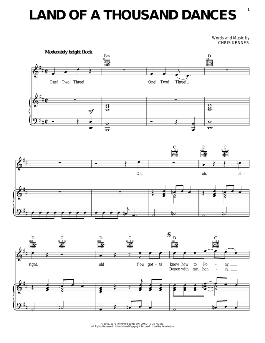 Land Of A Thousand Dances Piano, Vocal, Guitar scores gallery preview page 1