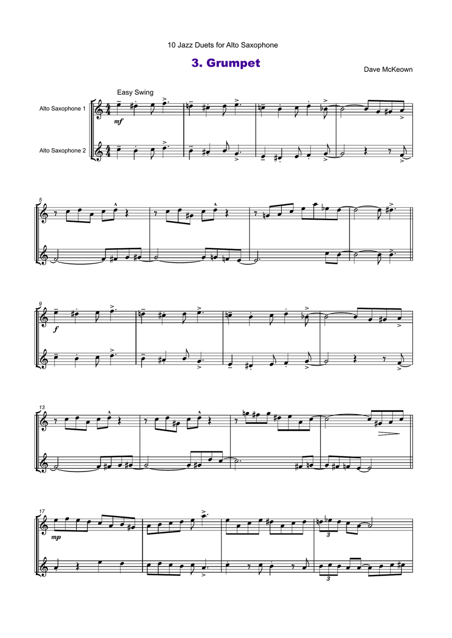 10 Jazz Duets for Alto Saxophone Woodwind Duet scores gallery preview page 5