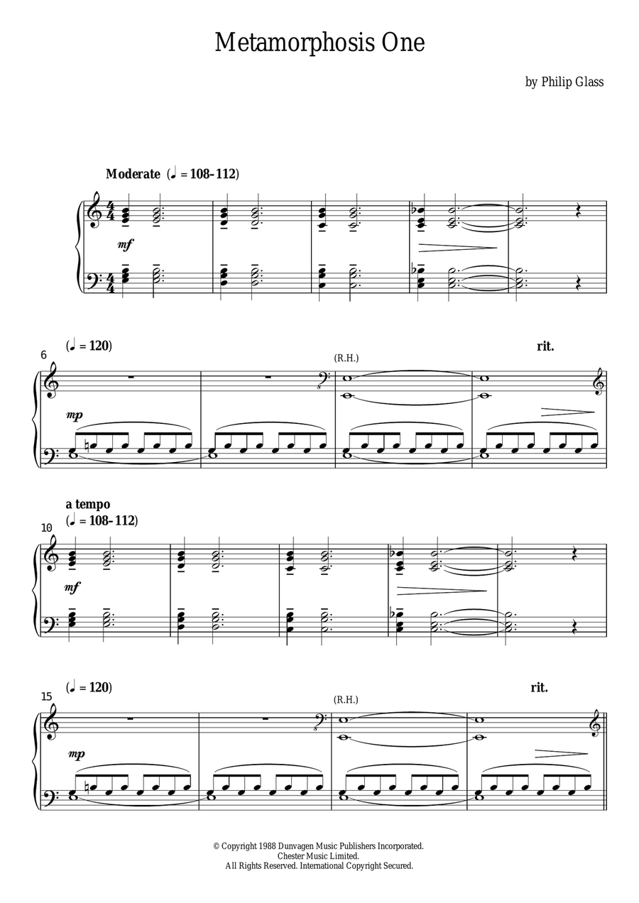 Metamorphosis One Piano Solo scores gallery preview page 1