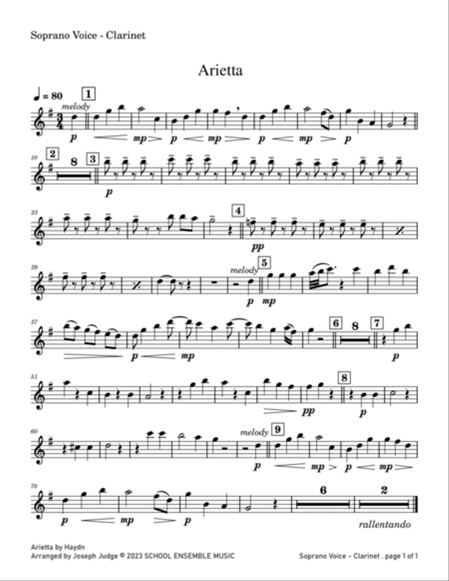 Arietta by Haydn for Clarinet Quartet in Schools Clarinet Quartet scores gallery preview page 6