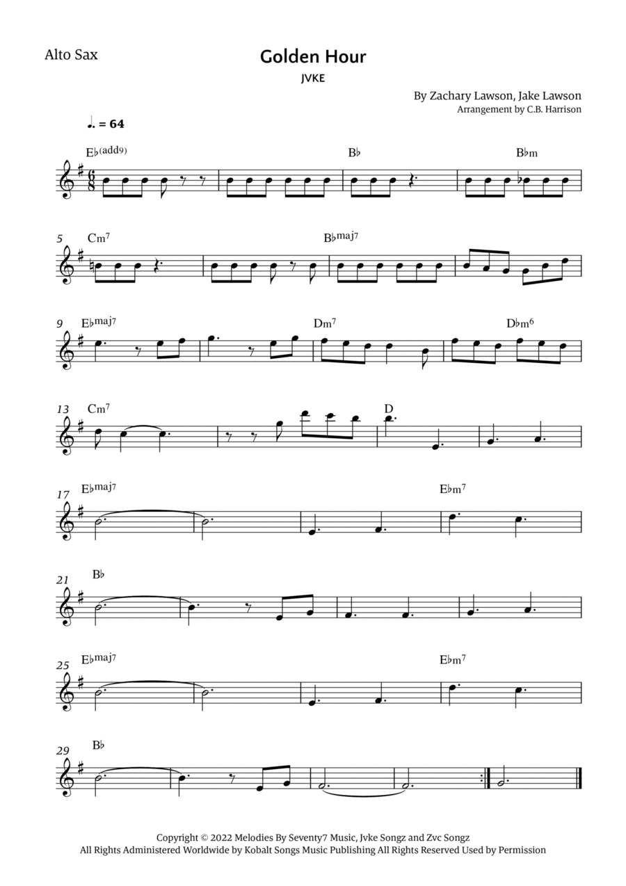 Golden Hour Alto Saxophone scores gallery preview page 1