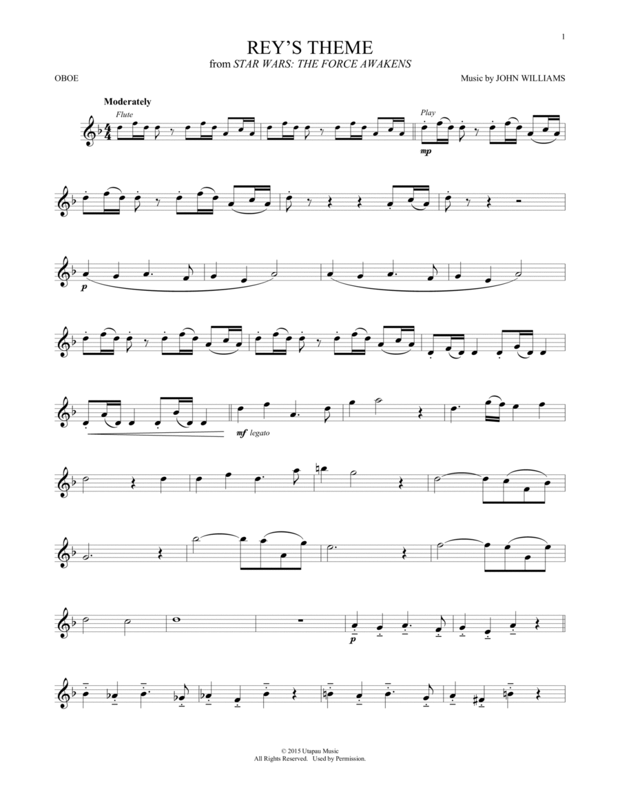 Rey's Theme (from Star Wars: The Force Awakens) Oboe Solo scores gallery preview page 1