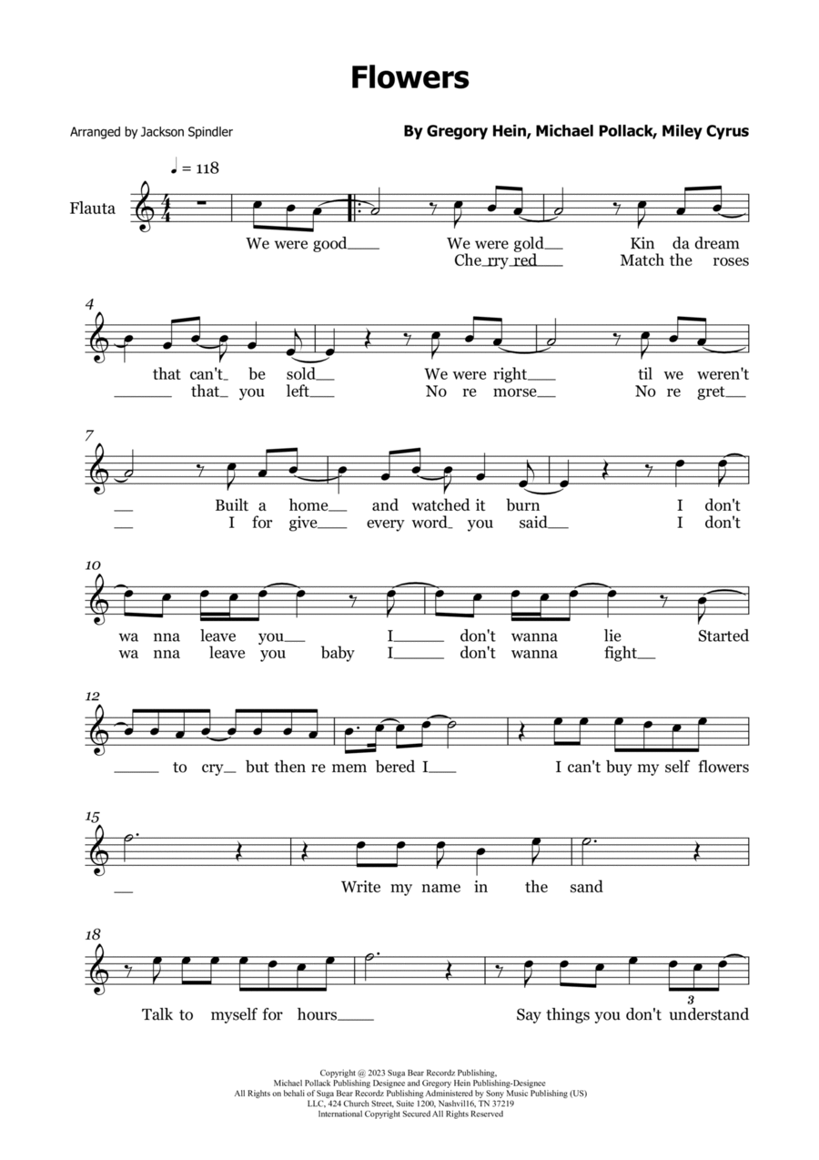 Flowers Flowers Flute Solo scores gallery preview page 1
