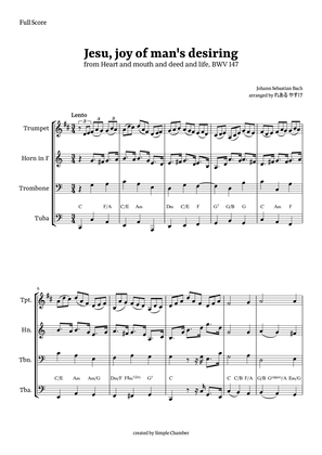 Jesu, Joy of Man’s Desiring for Brass Quartet by Bach BWV 147