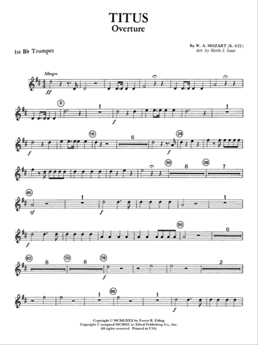 Titus Overture: 1st B-flat Trumpet Full Orchestra scores gallery preview page 1