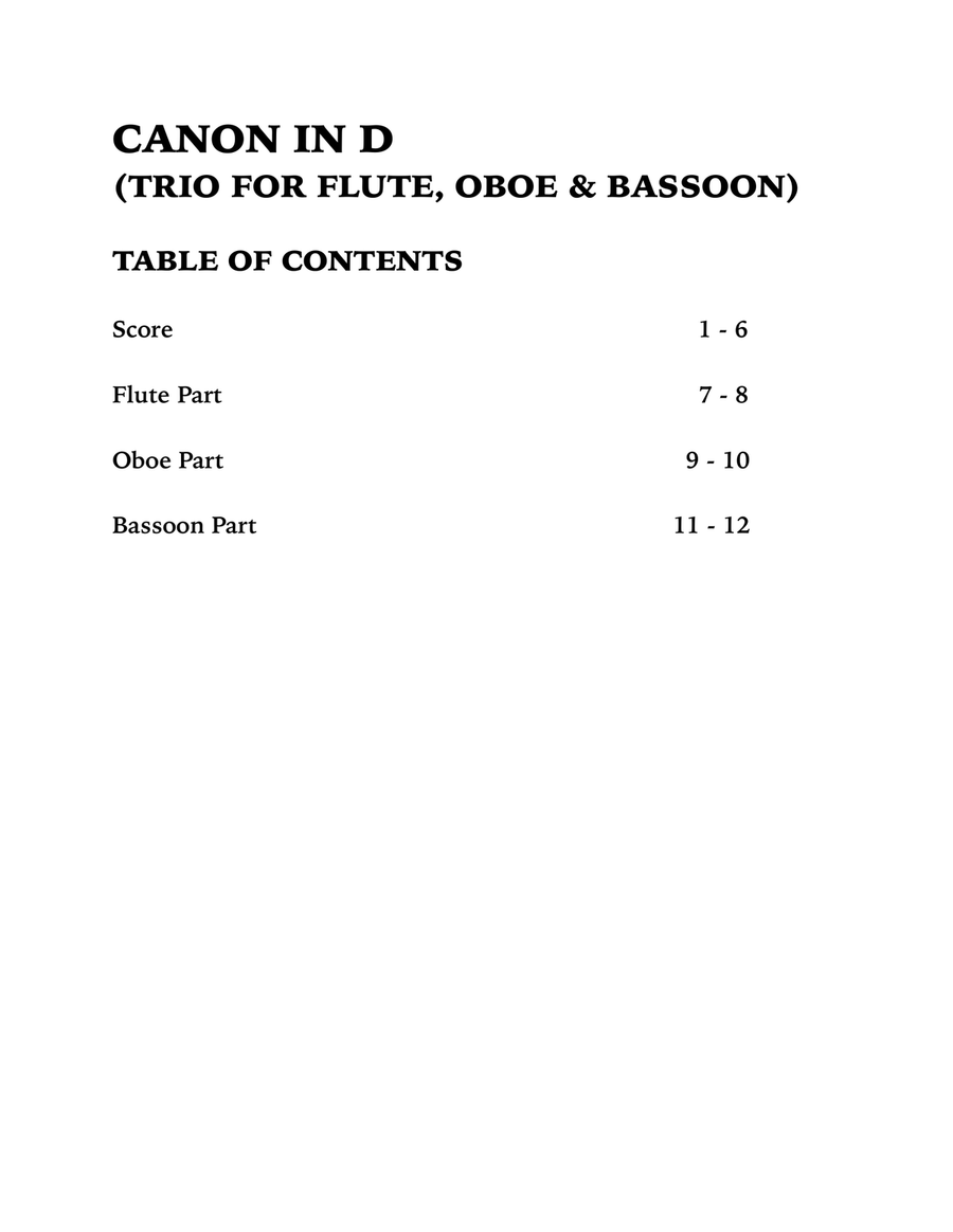 Canon in D (Woodwind Trio for Flute, Oboe and Bassoon) image number null