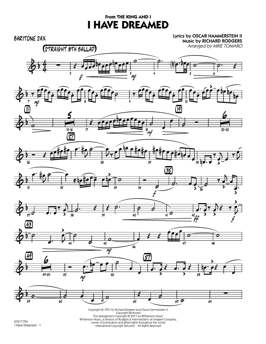 I Have Dreamed - Baritone Sax Jazz Ensemble scores gallery preview page 1