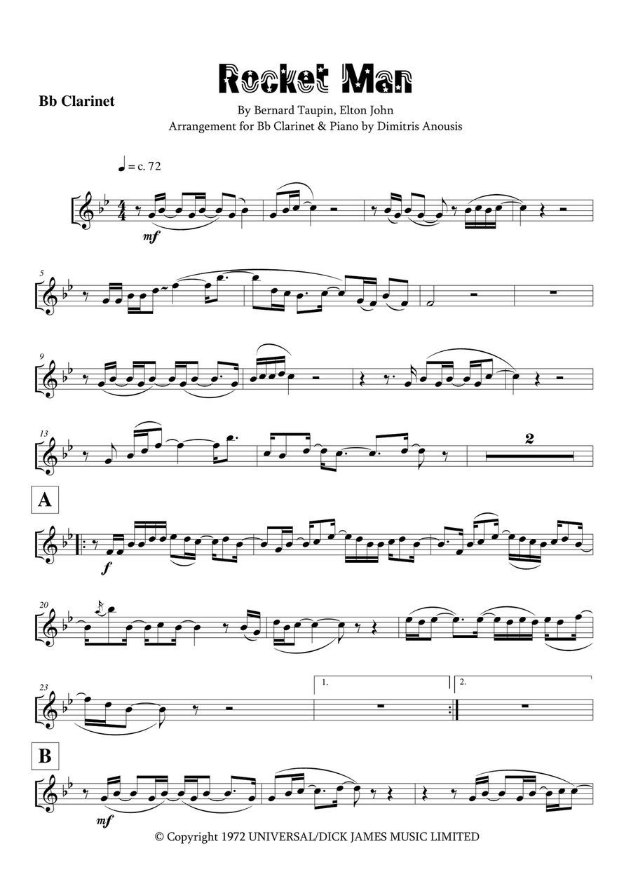 Rocket Man (i Think It's Gonna Be A Long Long Time) Clarinet Solo scores gallery preview page 3