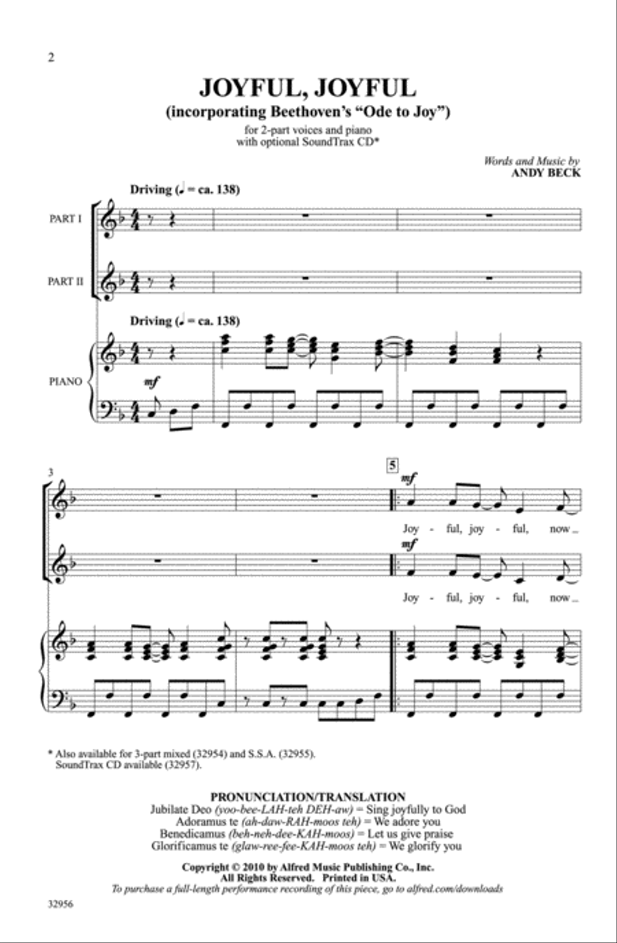 Joyful, Joyful (incorporating Beethoven's Ode to Joy) 2-Part scores gallery preview page 2