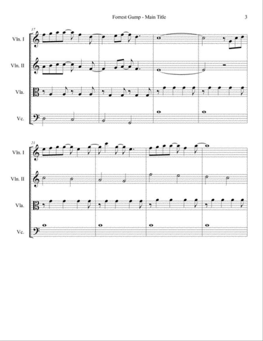 Forrest Gump - Main Title (Feather Theme) from the Paramount Motion Picture FORREST GUMP String Quartet scores gallery preview page 3