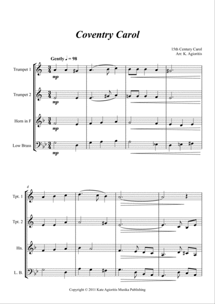Coventry Carol - Jazz Carol for Brass Quartet Brass Quartet scores gallery preview page 3