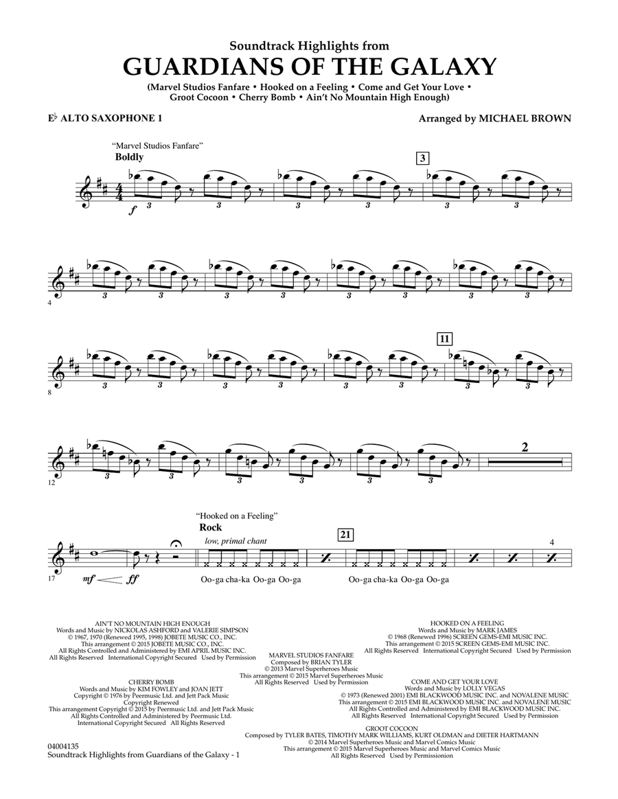 Soundtrack Highlights from Guardians of the Galaxy - Eb Alto Saxophone 1 Concert Band scores gallery preview page 1