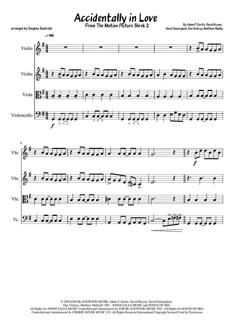Accidentally In Love String Quartet scores gallery preview page 1