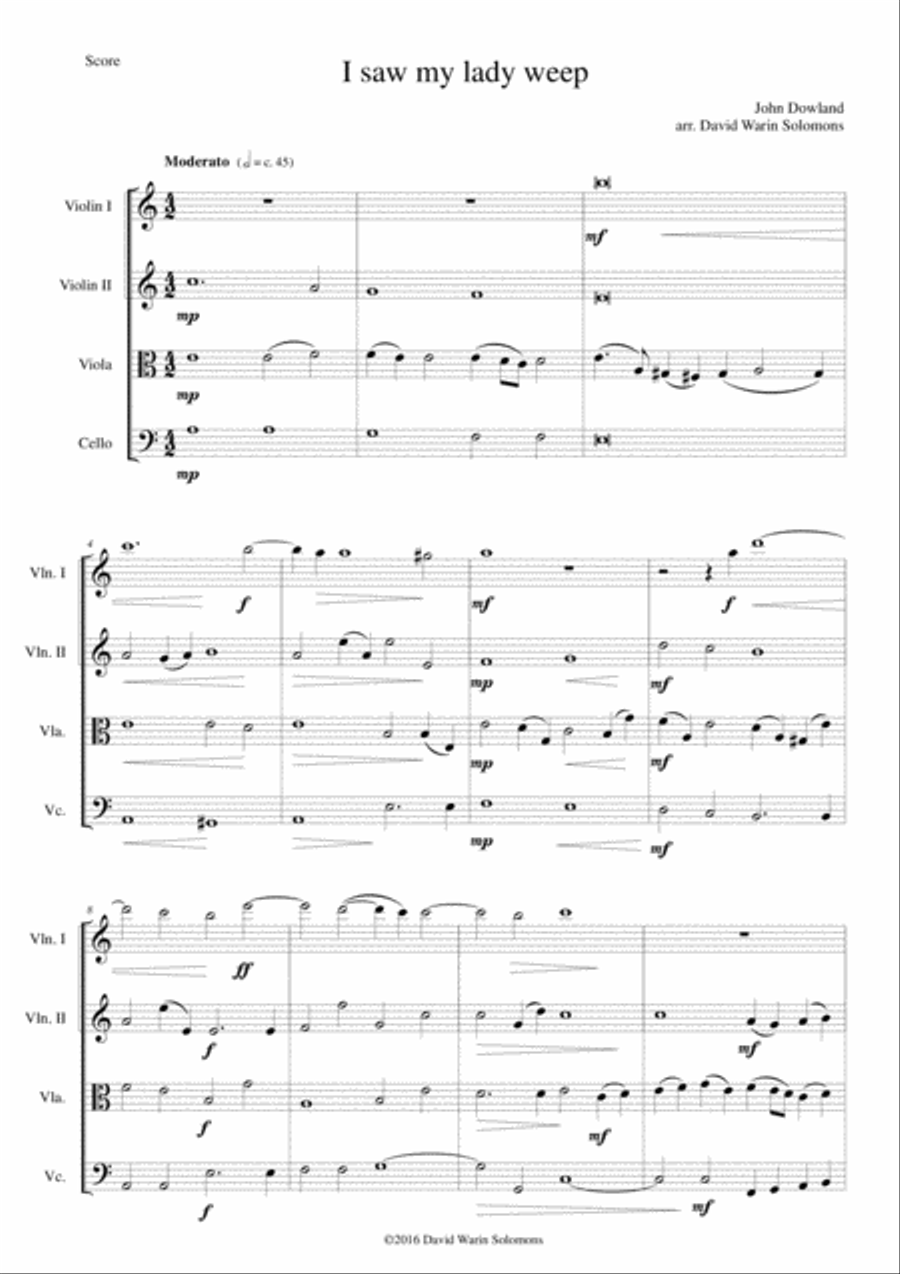 I saw my lady weep for string quartet String Quartet scores gallery preview page 1