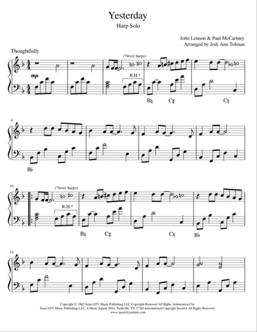 Yesterday Celtic Harp scores gallery preview page 2