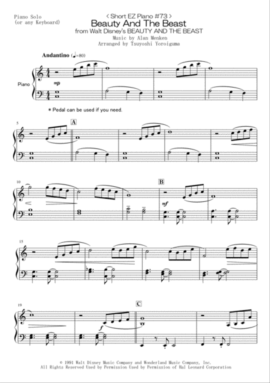 Beauty And The Beast Beauty And The Beast Easy Piano scores gallery preview page 1