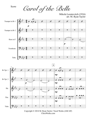 Carol of the Bells for Brass Quintet : Score & Parts