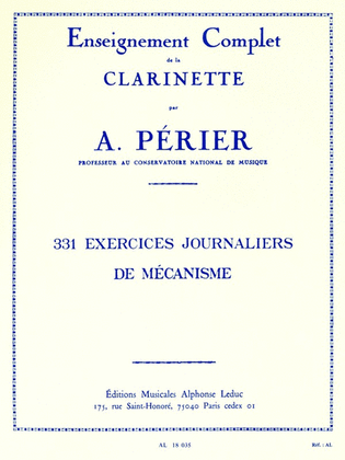 Book cover for 331 Exercises Journaliers de Mécanisme pour la Clarinette