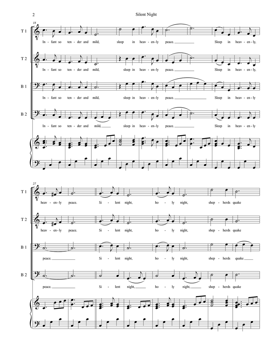 Silent Night - for TTBB choir with piano accompaniment image number null