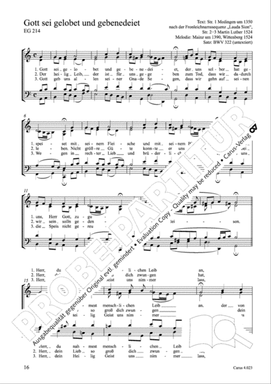 Luther Lieder in settings by J. S. Bach for mixed choir SATB 4-Part scores gallery preview page 17
