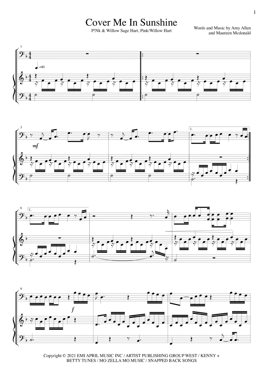 Cover Me In Sunshine Cover Me In Sunshine Piano scores gallery preview page 1