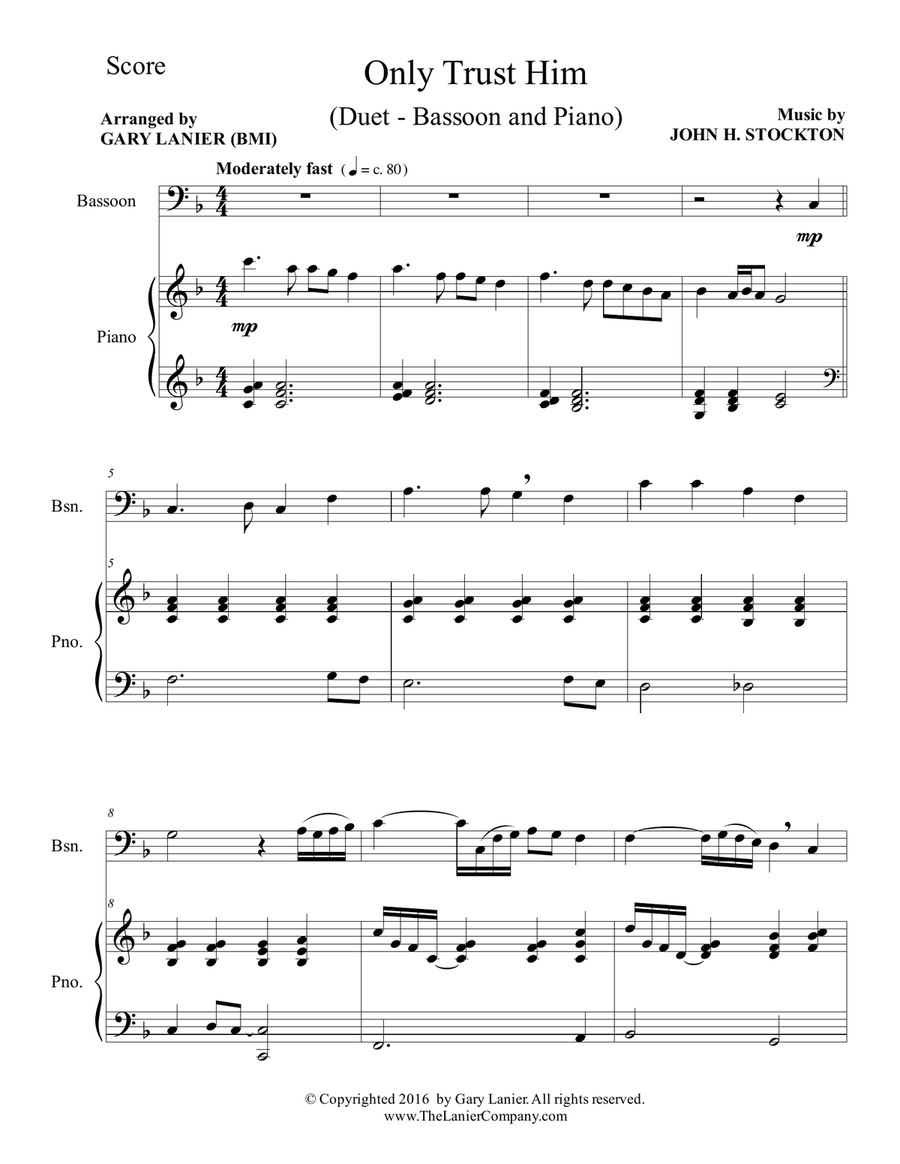 ONLY TRUST HIM (Duet – Bassoon & Piano with Parts) Bassoon Solo scores gallery preview page 2