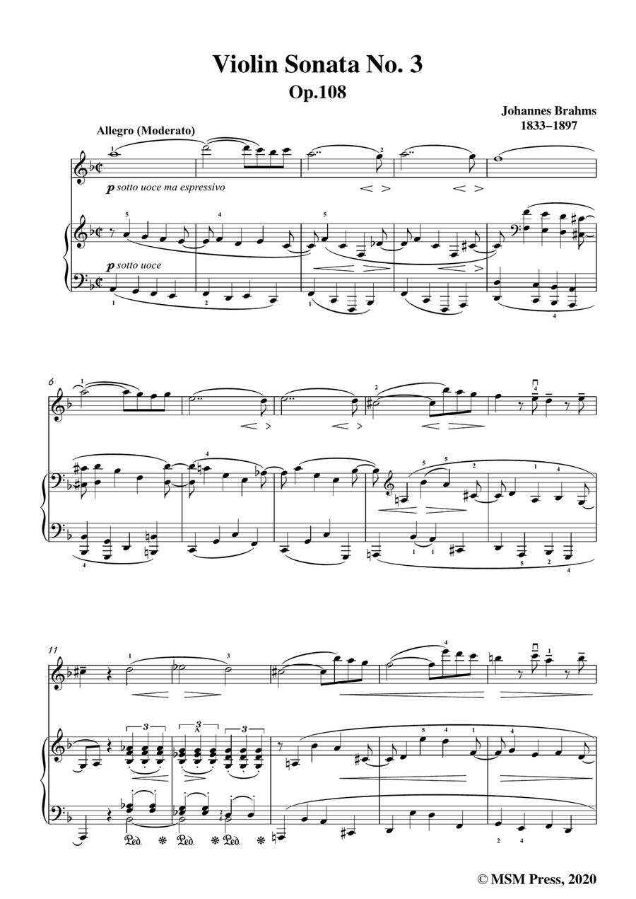 Brahms-Violin Sonata No. 3 in d minor,Op.108,for Violin and Piano Violin Solo scores gallery preview page 3