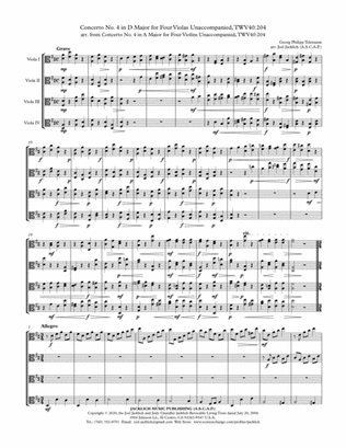 Book cover for Concerto No. 4 in D Major for Four Violas Unaccompanied, TWV40:204