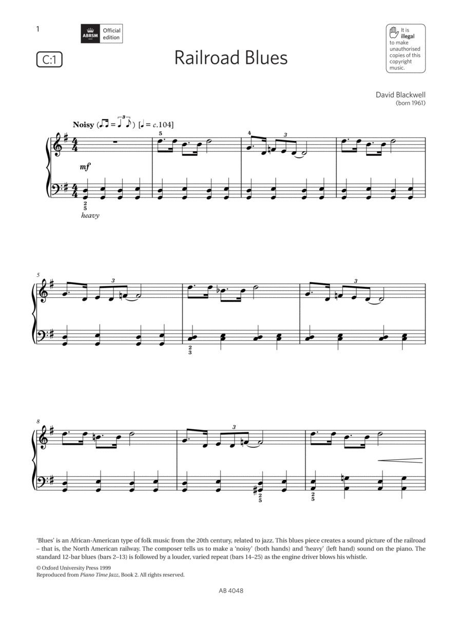 Railroad Blues (Grade 2, list C1, from the ABRSM Piano Syllabus 2023 & 2024) Piano Method scores gallery preview page 1