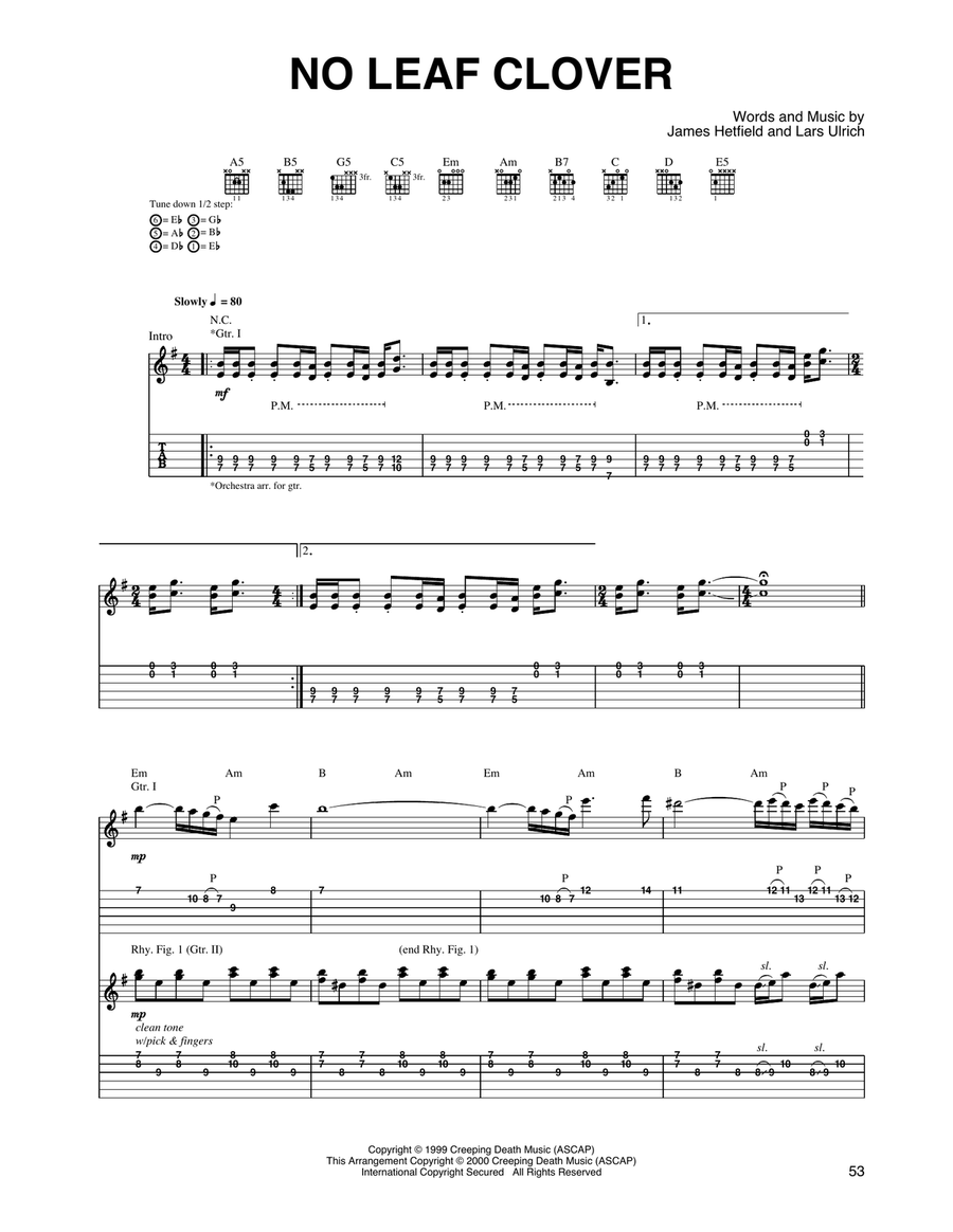 No Leaf Clover Acoustic Guitar scores gallery preview page 1