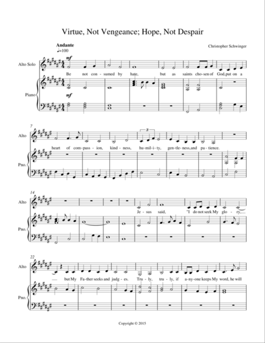 Virtue, Not Vengeance; Hope, Not Despair - for alto solo and piano - orchestral version sold separat Alto Voice scores gallery preview page 1