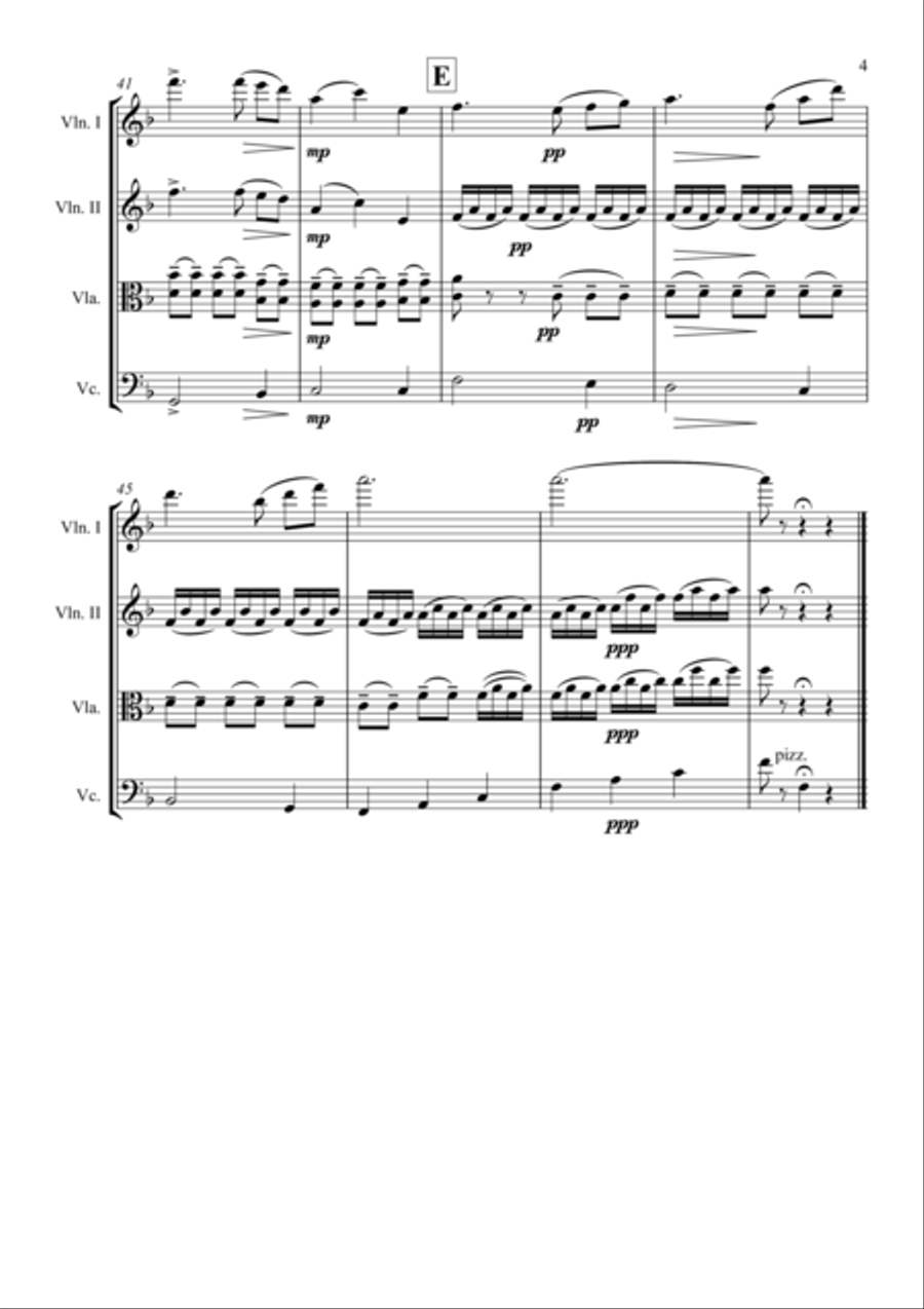 Intermezzo, from Cavalleria Rusticana, by Pietro Mascagni String Quartet scores gallery preview page 5
