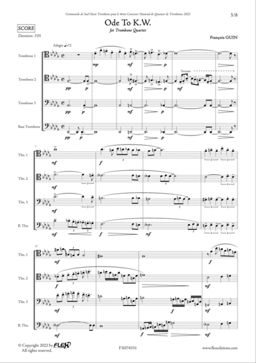Ode To K.W. Trombone Quartet scores gallery preview page 3