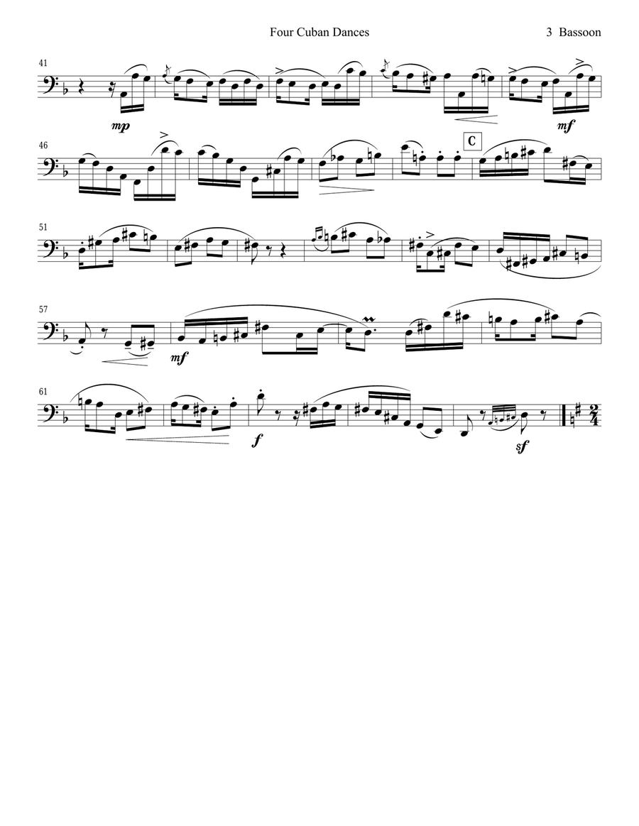 4 Cuban Dances by Cervantes for Bassoon and Piano Woodwind Duet scores gallery preview page 3