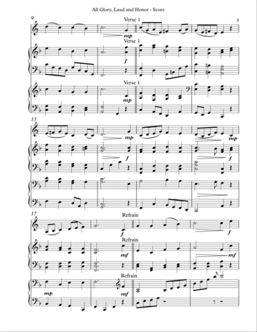 All Glory, Laud and Honor Trio for French Horn, Harp and Piano Horn scores gallery preview page 3