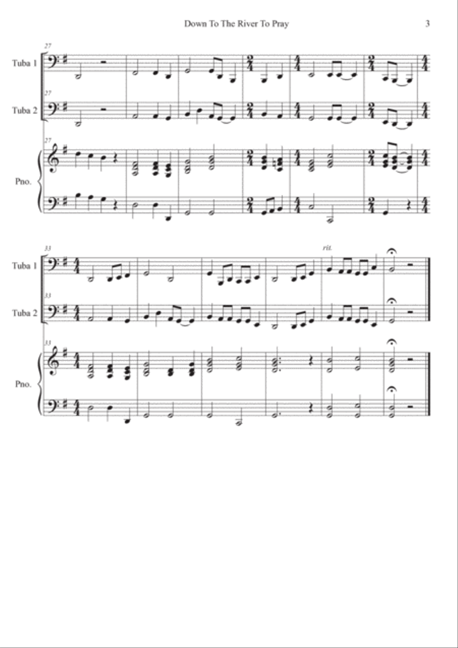 Down To The River To Pray - Duet for Tubas with Piano accompaniment Brass Duet scores gallery preview page 4