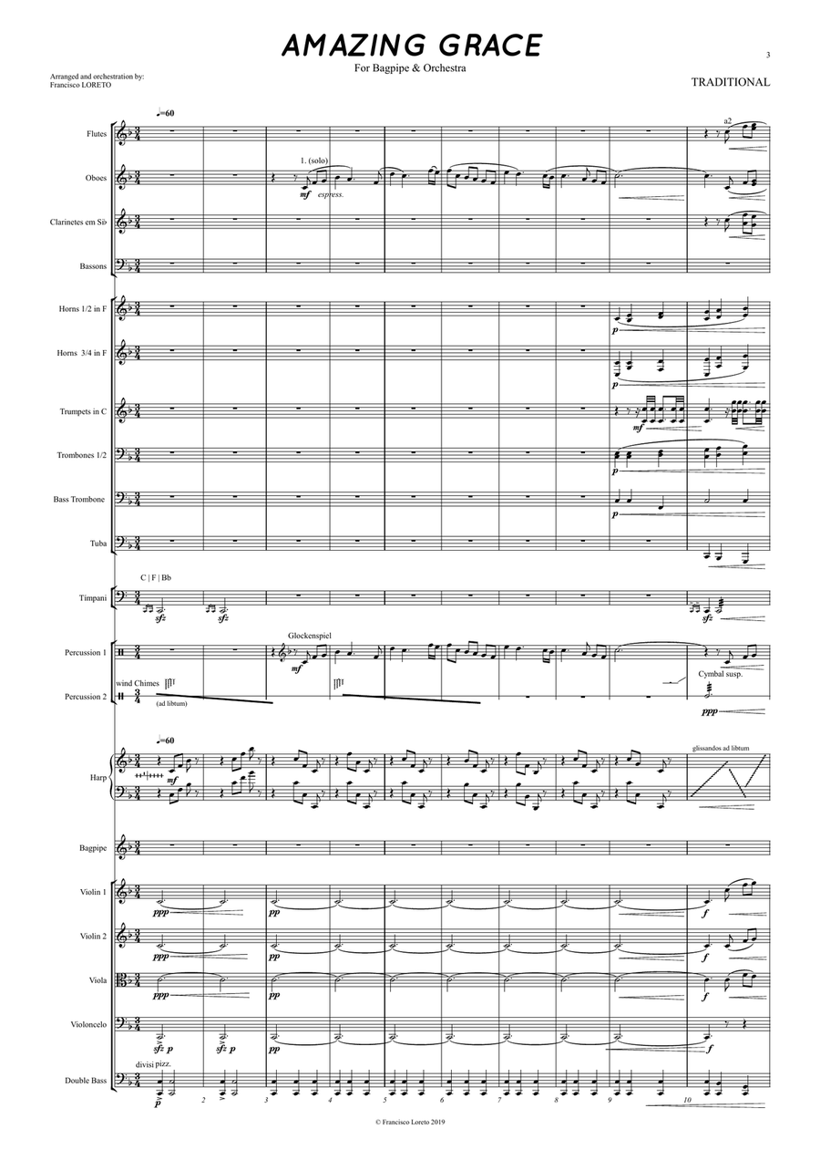AMAZING GRACE for BAGPIPE and ORCHESTRA Full Orchestra scores gallery preview page 3