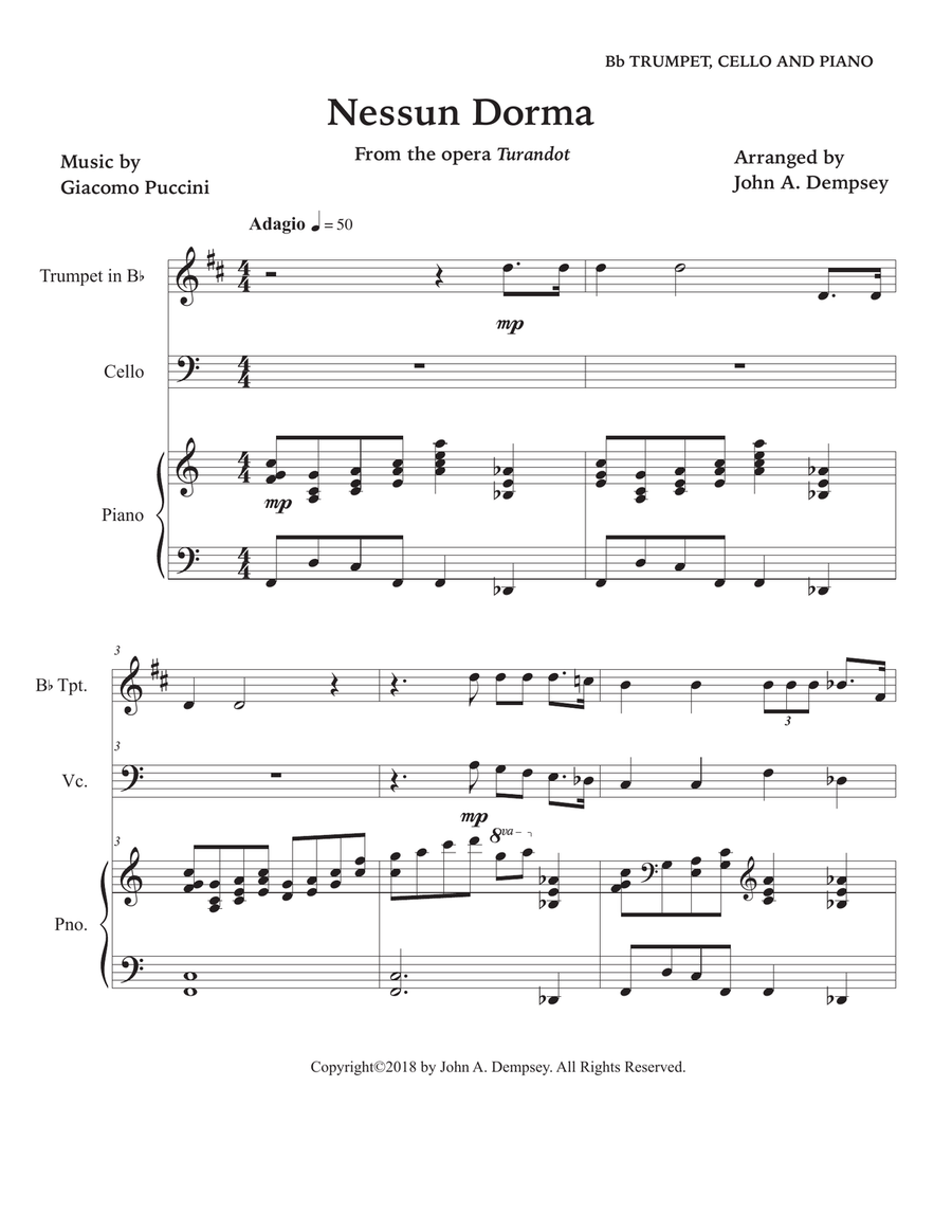 Nessun Dorma (Trio for Trumpet, Cello and Piano) Trumpet Trio scores gallery preview page 5