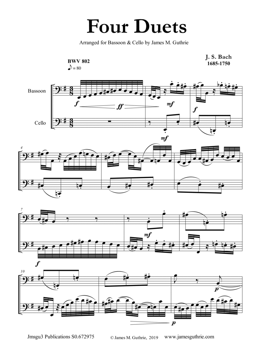 Bach: Four Duets for Bassoon & Cello Bassoon scores gallery preview page 1