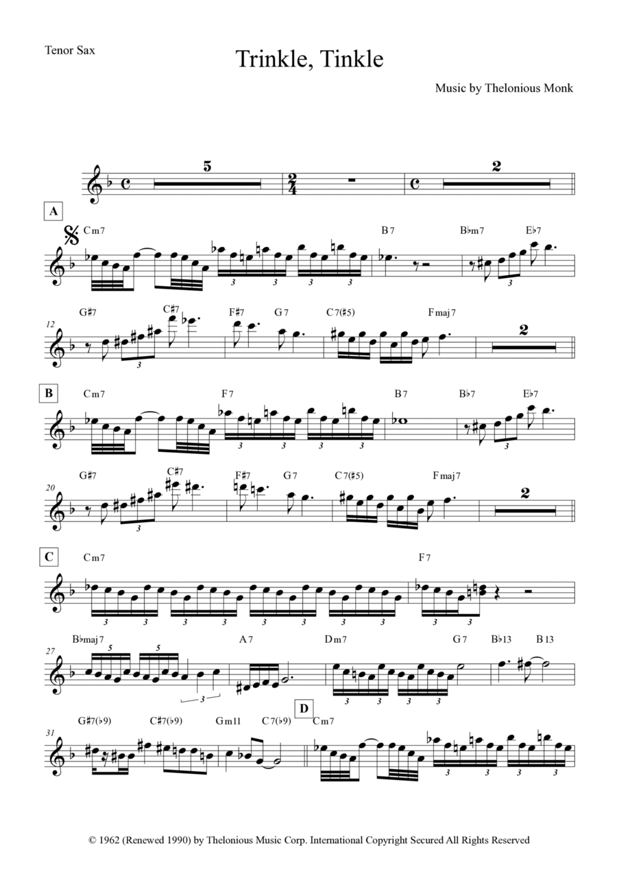 Trinkle-tinkle Tenor Saxophone scores gallery preview page 1