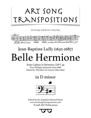 Book cover for LULLY: Belle Hermione (transposed to D minor)
