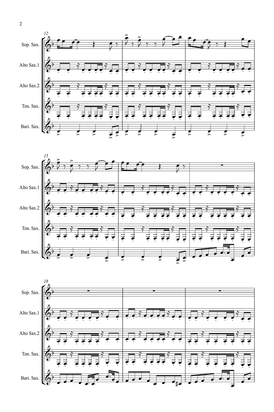 Medieval Disco for Saxophone Quintet Saxophone Quintet scores gallery preview page 2