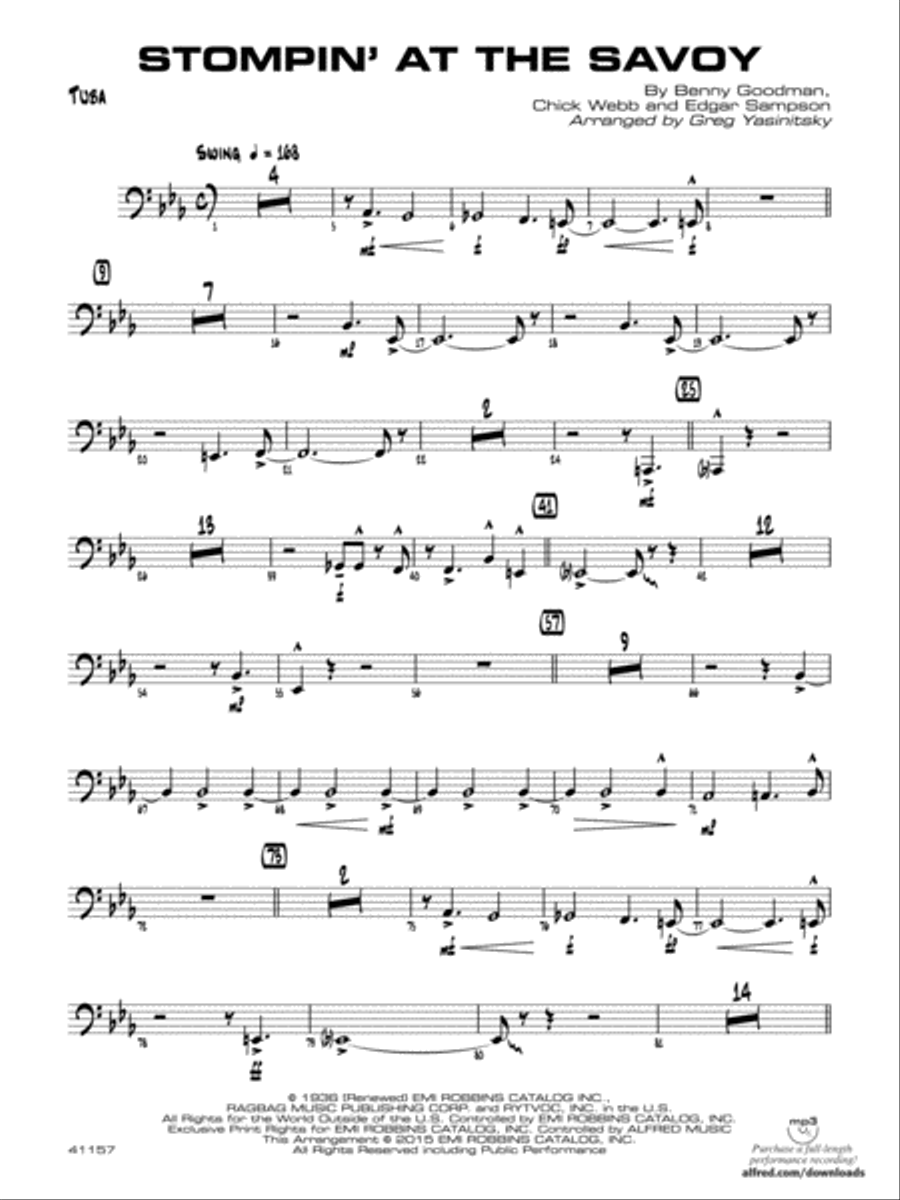 Stompin' at the Savoy: Tuba Jazz Ensemble scores gallery preview page 1