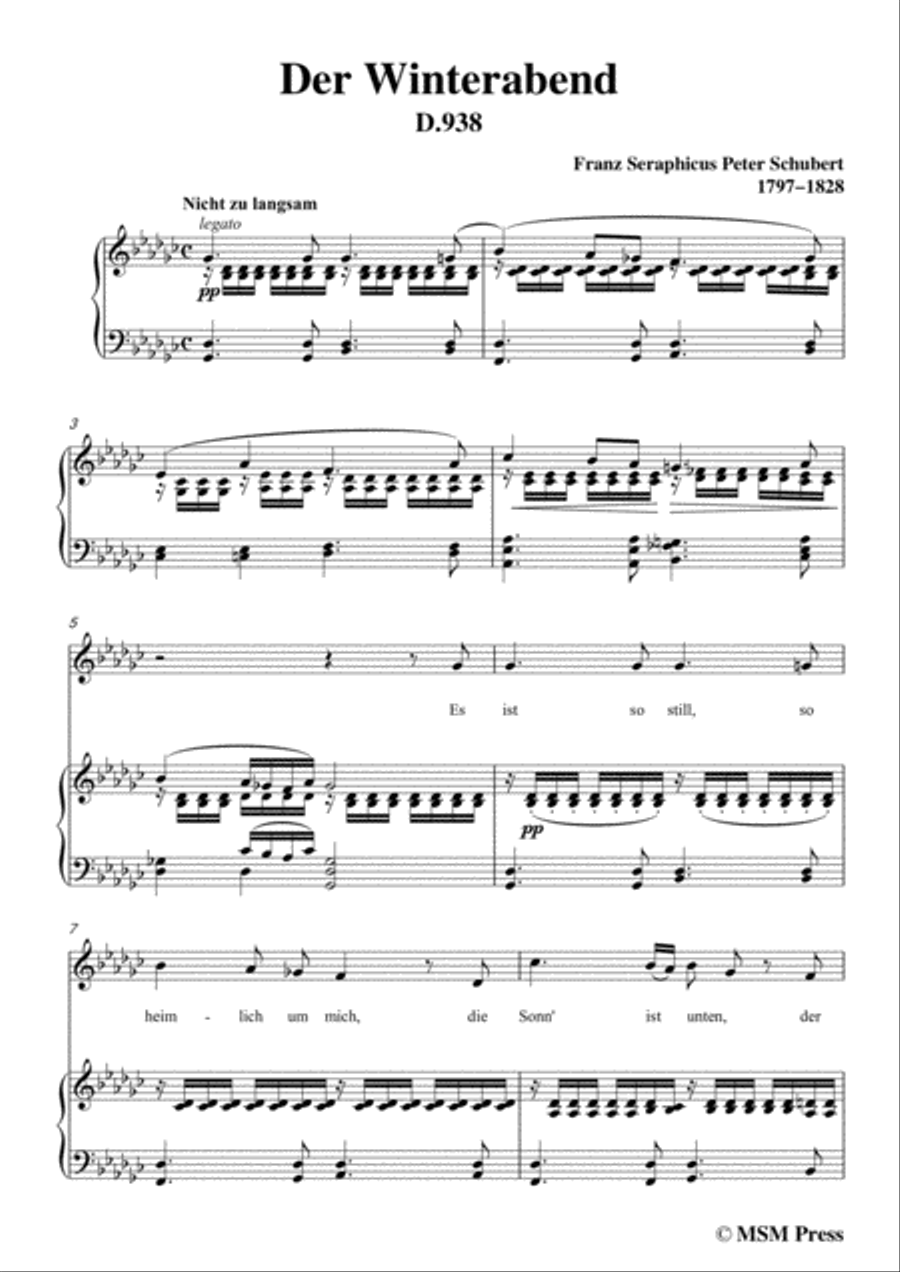 Schubert-Der Winterabend,in G flat Major,D.938,for Voice and Piano Voice Solo scores gallery preview page 3