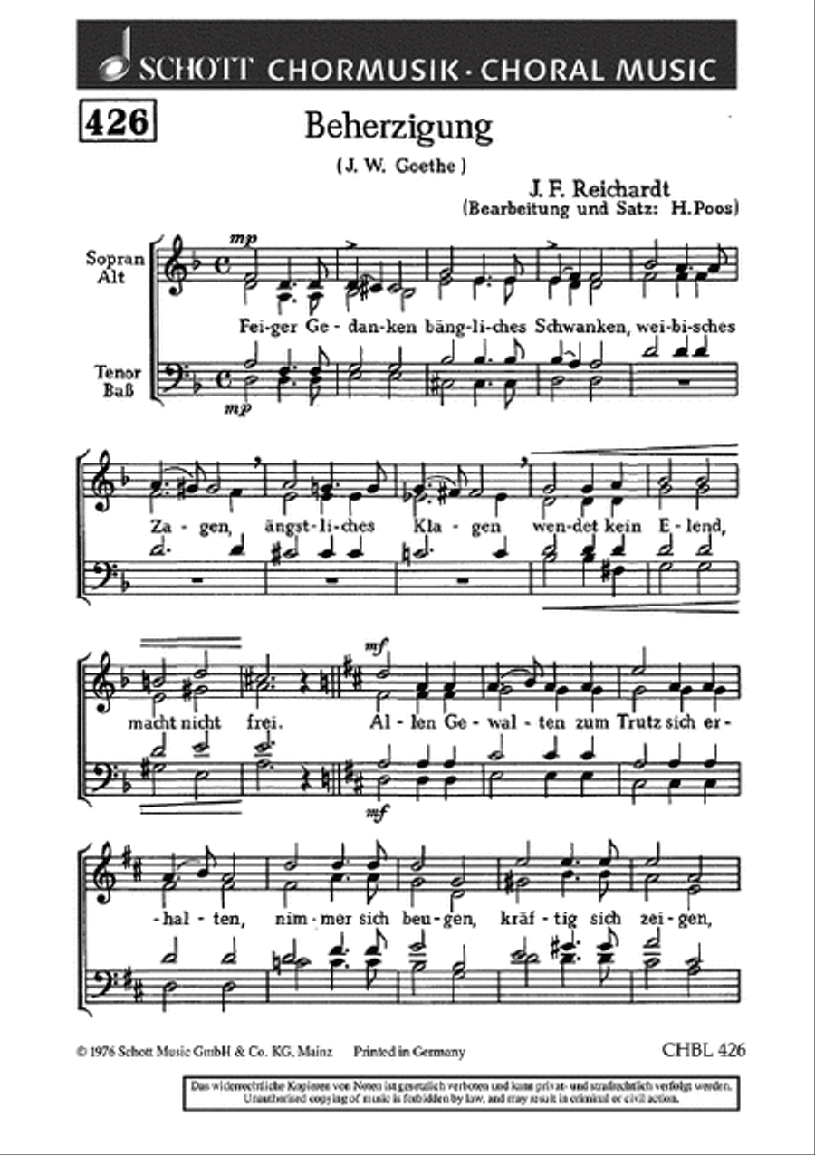 Reichardt Jf Beherzigung A Cappella scores gallery preview page 1
