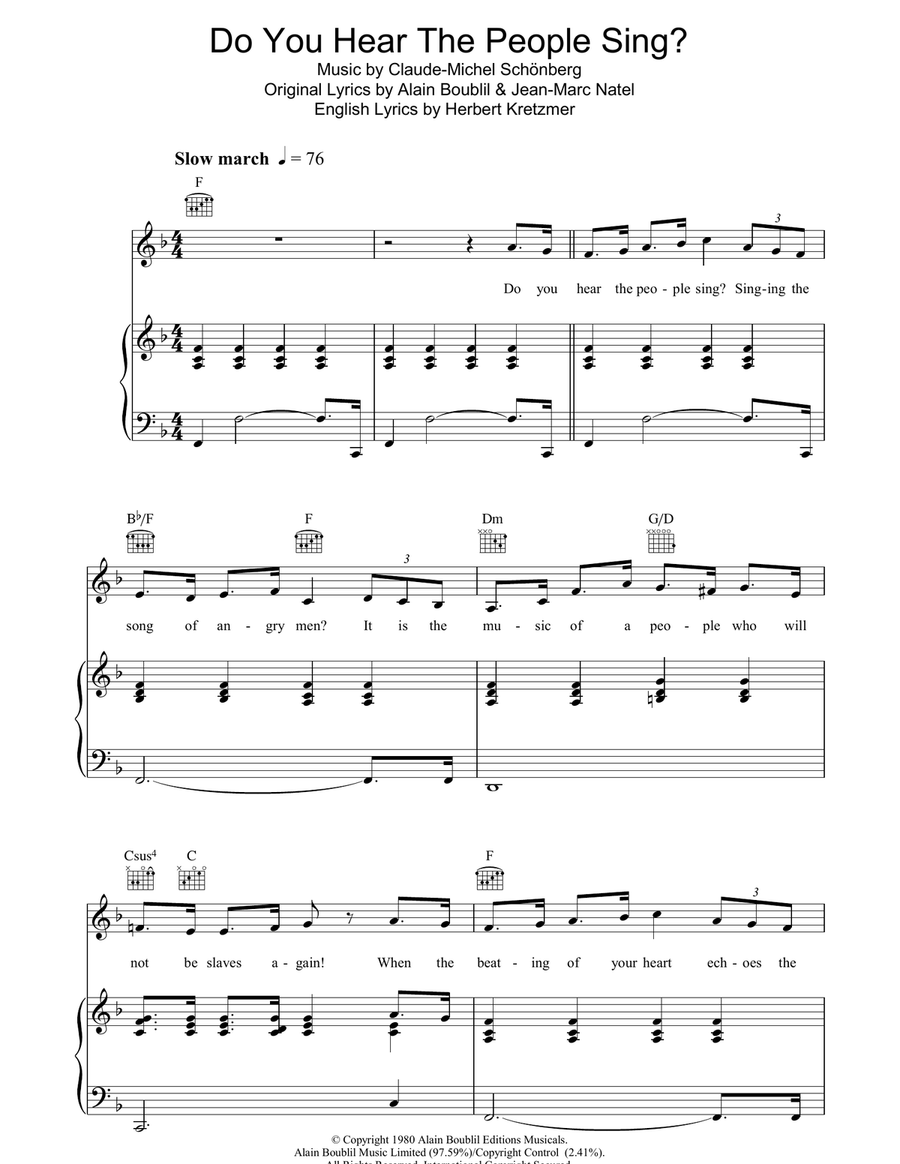Do You Hear The People Sing? Piano, Vocal, Guitar scores gallery preview page 1
